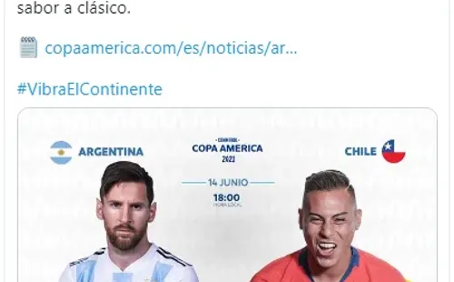 Así promociona la Copa América el encuentro de esta noche entre las selecciones de Chile y Argentina en Río de Janeiro. | Foto: Copa América/Twitter.