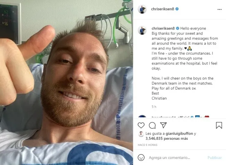 El Instagram de Christian Eriksen después de su colapso cardiaco