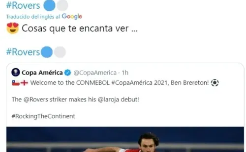 Brereton dejó feliz al Blackburn Rovers con su debut en la Roja. Foto: Twitter.