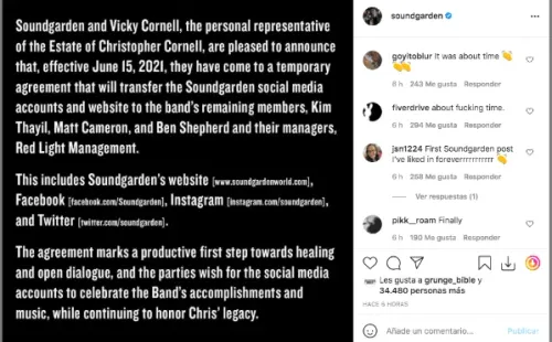 Las declaraciones de Soundgarden, tras recuperar el control sobre sus redes sociales.(1)