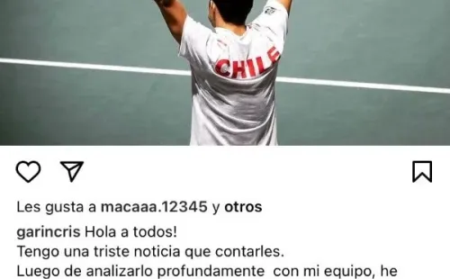 Cristian Garin anuncia que no participará en los Juegos Olímpicos (Instagram)