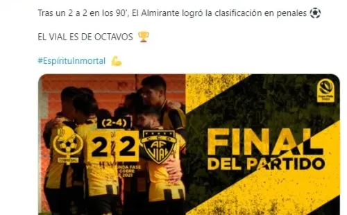 Fernández Vial y el festejo tras dar la sorpresa en Copa Chile 2021.