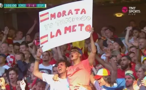 El cartel de los hinchas dedicado a Morata que dio la vuelta al mundo. Foto: Captura.