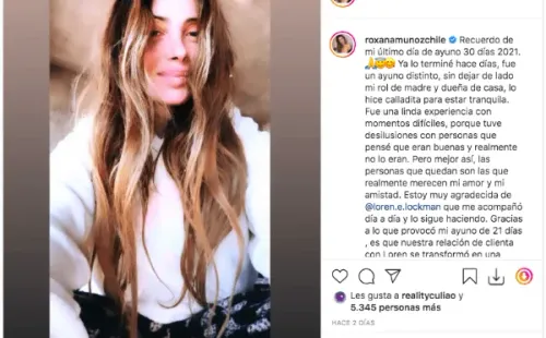 La publicación con que Roxana Muñoz confirmó un nuevo ayuno, esta vez de un mes.(1)
