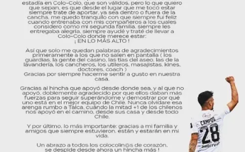 La carta publicada por Colo Colo (Twitter)