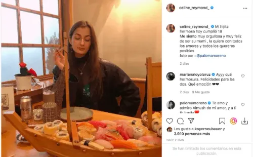 La publicación con que Celine Reymond celebró los 18 años de su hija.(1)