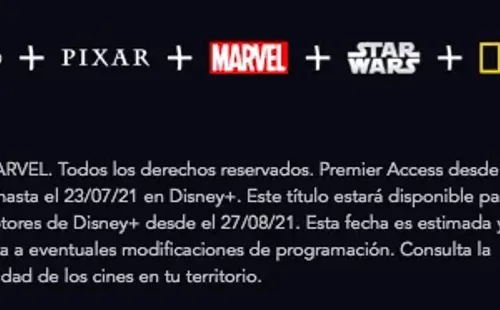 El mensaje con la información sobre la liberación general de Black Widow en Disney+, o sea sin el pago adicional del Premier Access.