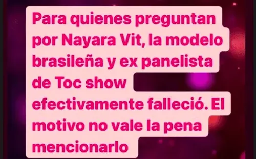 La información sobre Nayara Vit publicada por Cecilia Gutiérrez en Instagram.