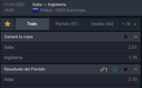 Las cuotas para que te la juegues por Italia o Inglaterra en la gran final de la Eurocopa 2020. | Foto: Betsala.