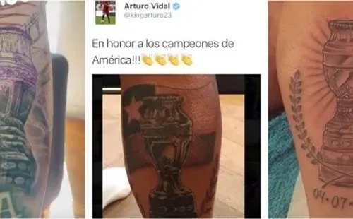 El tatuaje de Di María a la izquierda, el de Vidal al medio y el de Gary a la derecha. Fotos: Instagram/Twitter.