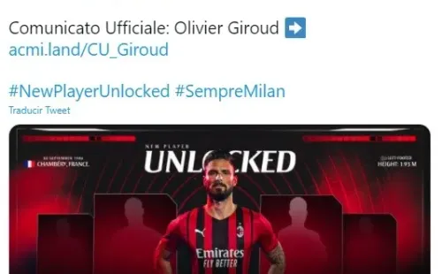 Giroud ya es jugador del AC Milan en la Serie A de Italia.