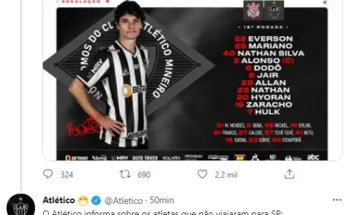Edu Vargas, baja en Atlético Mineiro tras arrojar positivo por coronavirus.