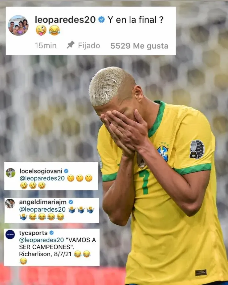 Troleo de Paredes y Di María a Richarlison, Brasil vs Argentina