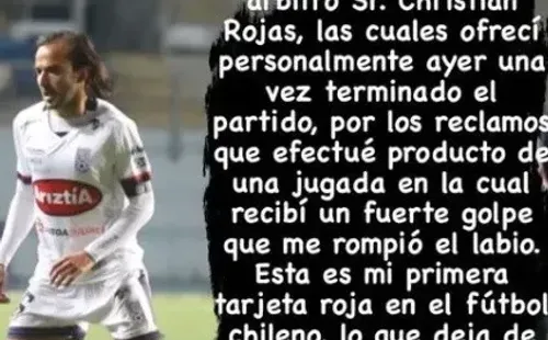 Las disculpas del jugador tras ser expulsado.