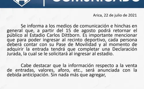 El comunicado que confirma la fecha para el regreso a los estadios.