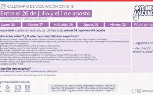 Calendario semana 26 de julio al 1 de agosto