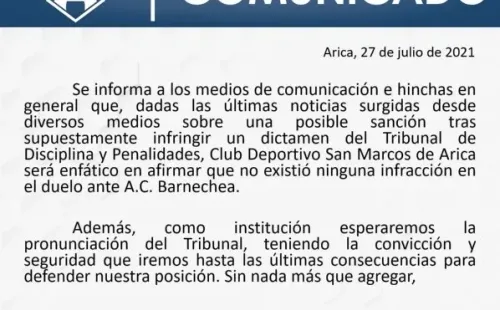 El comunicado del elenco nortino dando a conocer su postura.