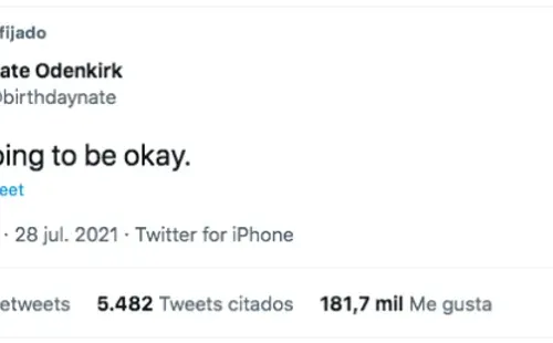 El tuit del hijo de Bob Odenkirk, Nate Odenkirk, confirmando que su padre estará bien.