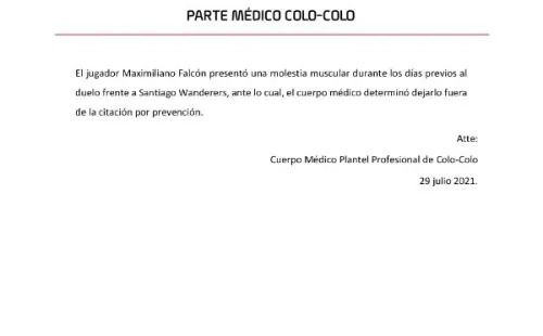 Parte médico de Maximiliano Falcón.