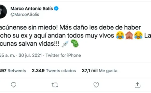 El tuit de Marco Antonio Solís motivando la vacunación.
