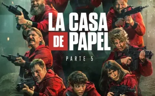 El afiche oficial para la quinta temporada de La Casa de Papel, o al menos para el Volumen 1 de la Parte 5.