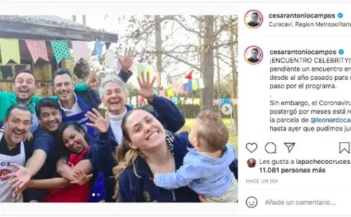 La publicación de César Campos, con sus compañeros de la primera temporada de Masterchef Celebrity.