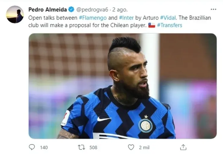 Arturo Vidal en conversaciones abiertas con el Flamengo