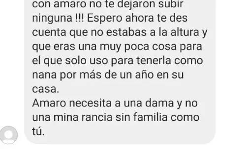 Los mensajes de acoso que recibió la ex pareja de Amaro Gómez-Pablos, Fernanda Valdivia, y que ella compartió en su Instagram.(3)