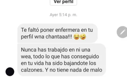 Los mensajes de acoso que recibió la ex pareja de Amaro Gómez-Pablos, Fernanda Valdivia, y que ella compartió en su Instagram.(5)