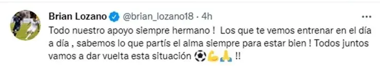 Brian Lozano solidarizó con Ignacio Jeraldino en Twitter