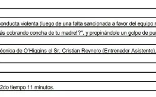 El informe que denuncia a Francisco Arancibia de golpear al juez asistente.
