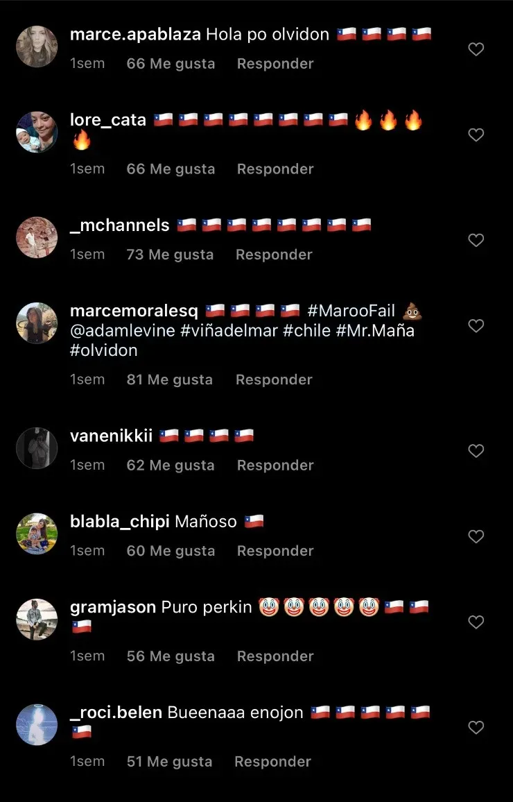 Trolleos de chilenos al líder de Maroon 5, Adam Levine.(19)