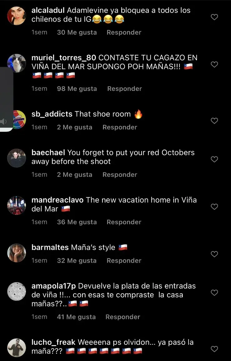Trolleos de chilenos al líder de Maroon 5, Adam Levine.(12)