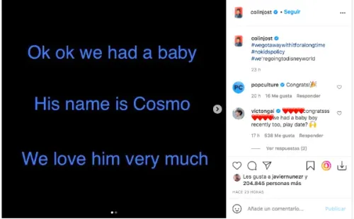 La publicación de Colin Jost confirmando que junto a Scarlet Johansson fueron padres.