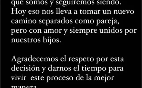El mensaje publicado por Benjamín Vicuña para confirmar el fin de su relación con China Suárez.