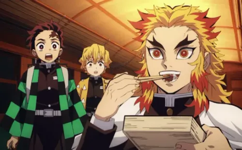 Una escena deDemon Slayer: Mugen Train (Kimetsu no Yaiba: Mugen Ressha-Hen).