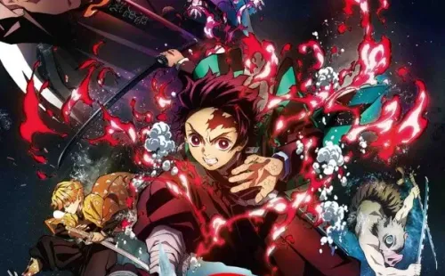 El afiche oficial deDemon Slayer: Mugen Train (Kimetsu no Yaiba: Mugen Ressha-Hen).