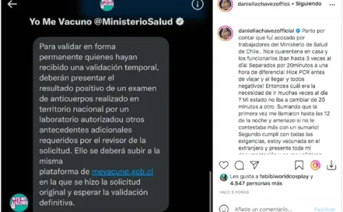 La publicación deDaniella Chávez denunciando el acoso de los trabajadores del Ministerio de Salud.