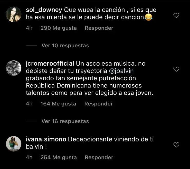 J Balvin se llena de críticas en Instagram por su nueva canción.(11)