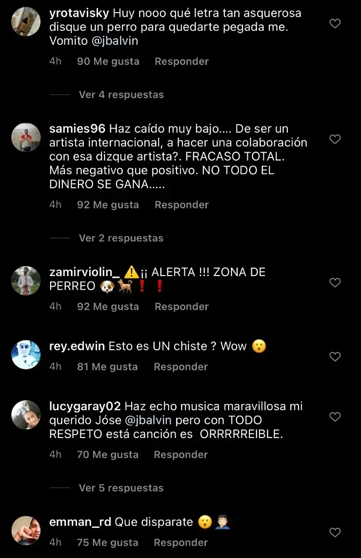 J Balvin se llena de críticas en Instagram por su nueva canción.(12)
