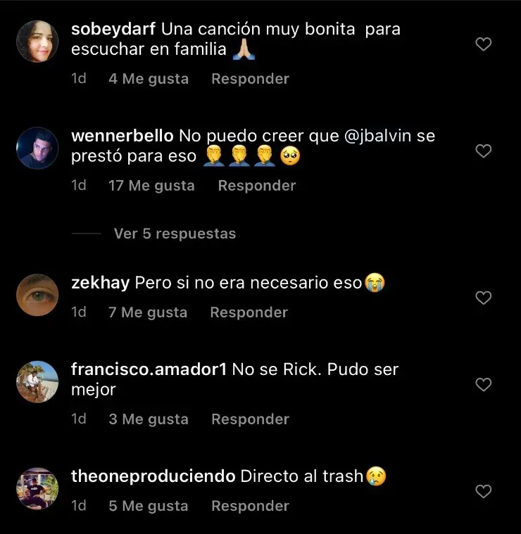 J Balvin se llena de críticas en Instagram por su nueva canción.(9)