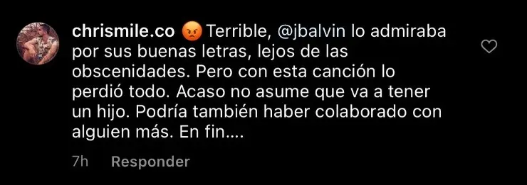 J Balvin se llena de críticas en Instagram por su nueva canción.(7)