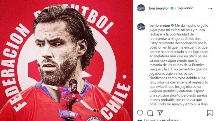 Ben Brereton escribió un sentido mensaje ante el bloqueo que sufre para las Eliminatorias Sudamericanas para el Mundial de Qatar 2022