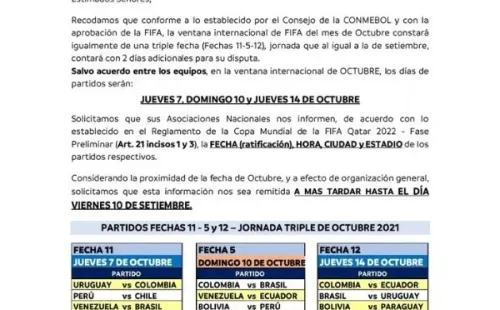 La comunicación hecha por Conmebol.