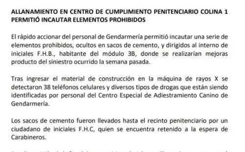 Comunicado Gendarmería