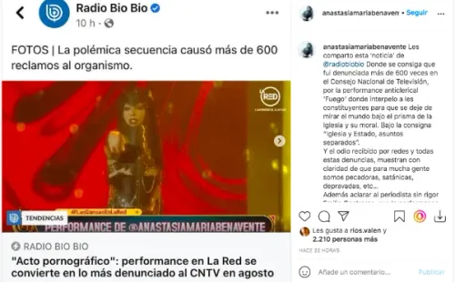 Las publicaciones de la performe Anastasia María Benavente sobre la actuación que hizo en Las Gansas y que luego fue denunciada ante el CNTV.(1)