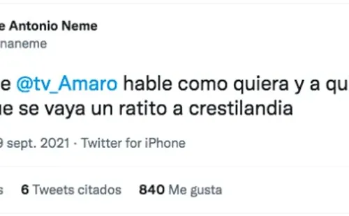 José Antonio Neme sale en defensa yle hizo un cariñito en Twitter a Amaro Gómez-Pablos.(3)