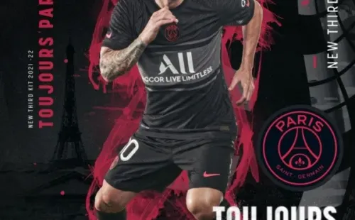 Messi y la nueva tercera camiseta del PSG 2021-22.