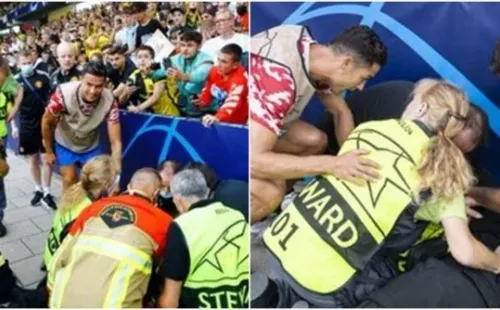 El Bicho se apresuró a ir a ver el estado del trabajador afectado por su pelotazo.