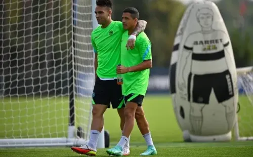 Alexis Sánchez y Lautaro Martínez en la práctica previa al duelo contra Real Madrid por Champions League. (Foto: Internazionale)